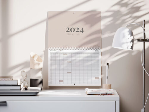 Kandes 2024 årskalender og måneds kalender Canva skabelon